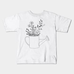 Wildflowers in watering can Kids T-Shirt